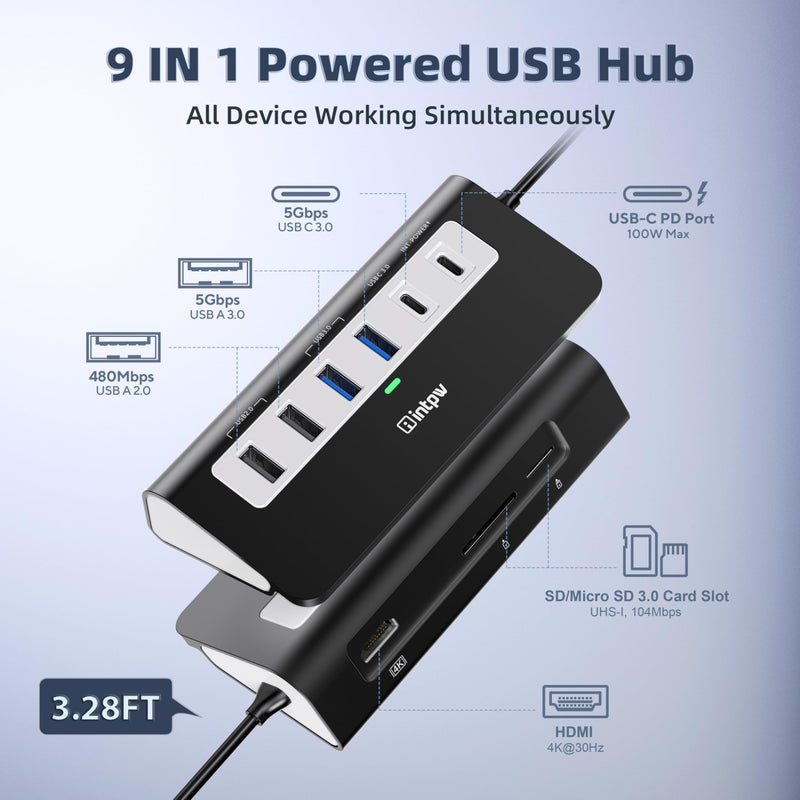 intpw P9 USB-C Docking Station, intpw 9-in-1 USB C Hub with 4K HDMI, 3 Type A/C 3.0 5Gbps, PD 100W, 2 Type-A 2.0, SD/TF Ports, Compatible with MacBook, iPad, iPhone 17 Series - Image 2