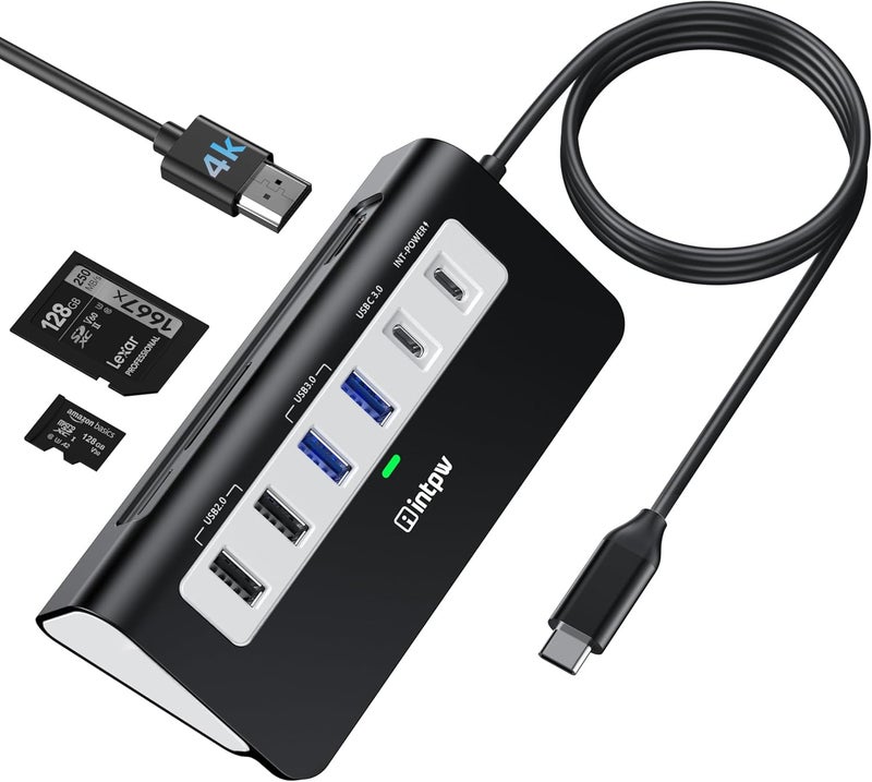 intpw P9 USB-C Docking Station, intpw 9-in-1 USB C Hub with 4K HDMI, 3 Type A/C 3.0 5Gbps, PD 100W, 2 Type-A 2.0, SD/TF Ports, Compatible with MacBook, iPad, iPhone 17 Series - Image 1