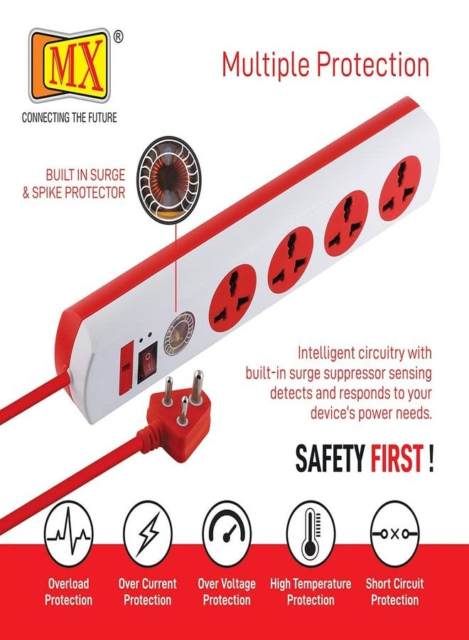 MX 4‑Socket Universal Extension Board with Surge Protection - 5 M Heavy‑Duty Power Strip with Master Switch & Spike Guard - Image 4