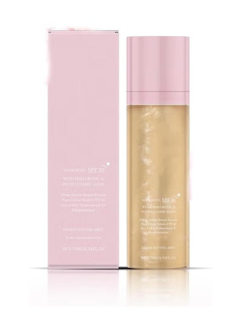 Sunglaze Sheer Setting Mist Sunscreen SPF 50, Hydrating Makeup-Friendly Glow Spray for Face, Reef-Safe Non-Greasy Formula, Non-Greasy & Fast-Absorbing, Shimmer Sunscreen-Broad