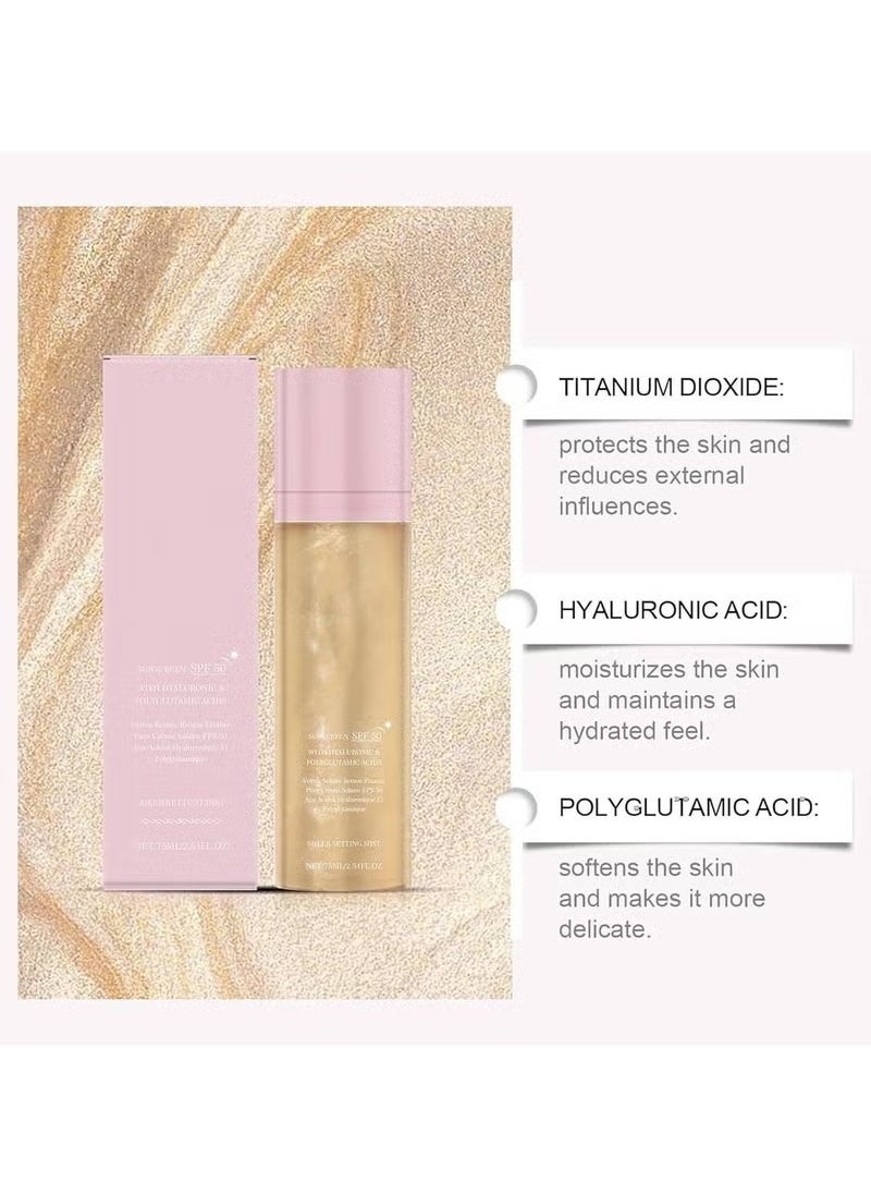 Sunglaze Sheer Setting Mist Sunscreen SPF 50, Hydrating Makeup-Friendly Glow Spray for Face, Reef-Safe Non-Greasy Formula, Non-Greasy & Fast-Absorbing, Shimmer Sunscreen-Broad