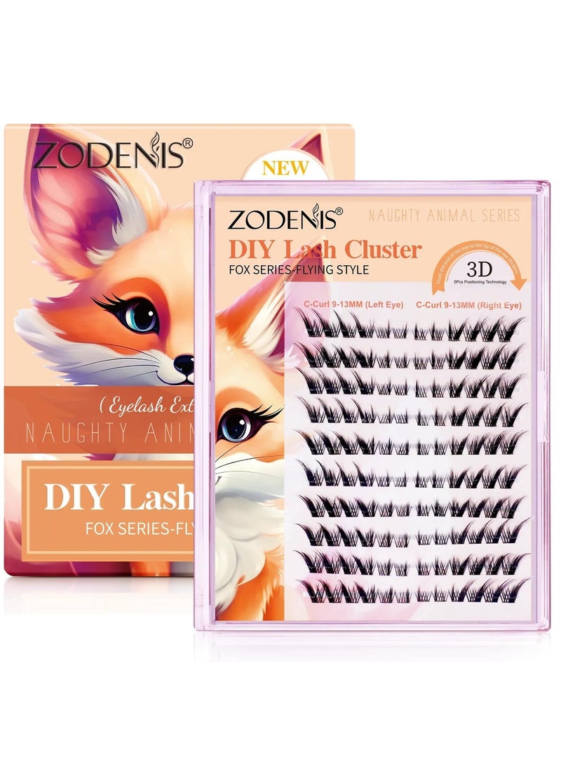 ZODENIS - 120Pcs Lashes Cluster DIY Lash Extension Kit Fox Series 9-13mm Mix Individual Lashes Fox Eye Lashes Natural Look Cluster Lashes C Curl Wispy False Eyelashes Lashes Kit - Image 1