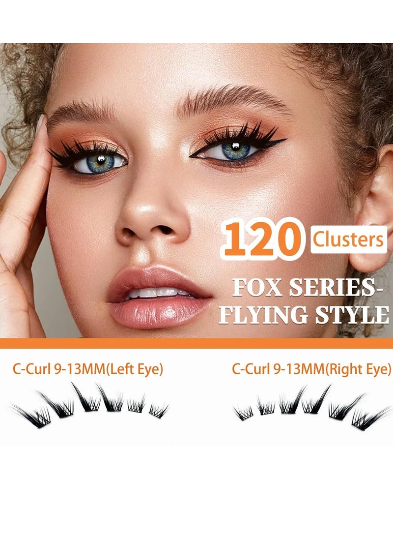 ZODENIS - 120Pcs Lashes Cluster DIY Lash Extension Kit Fox Series 9-13mm Mix Individual Lashes Fox Eye Lashes Natural Look Cluster Lashes C Curl Wispy False Eyelashes Lashes Kit - Image 1