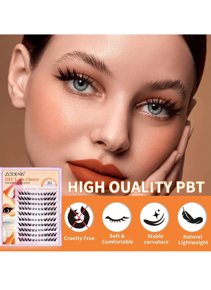 ZODENIS - 120Pcs Lashes Cluster DIY Lash Extension Kit Fox Series 9-13mm Mix Individual Lashes Fox Eye Lashes Natural Look Cluster Lashes C Curl Wispy False Eyelashes Lashes Kit - Image 1