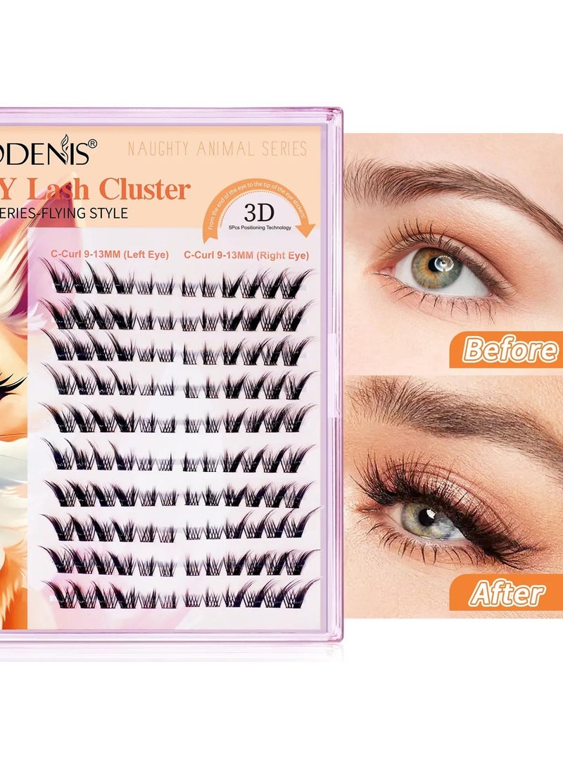 ZODENIS - 120Pcs Lashes Cluster DIY Lash Extension Kit Fox Series 9-13mm Mix Individual Lashes Fox Eye Lashes Natural Look Cluster Lashes C Curl Wispy False Eyelashes Lashes Kit - Image 1