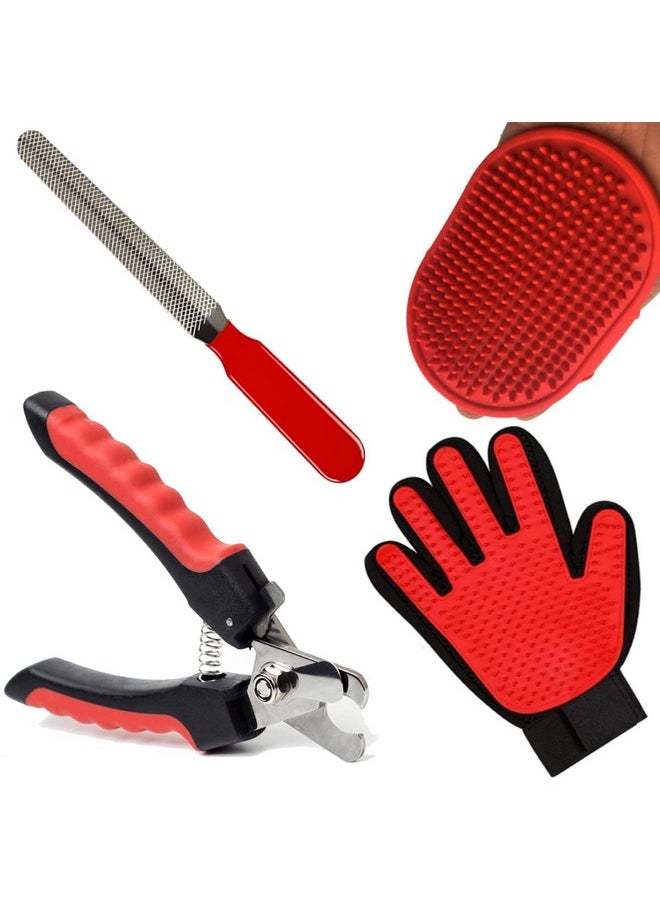 Sage Square Dogs Grooming Kit + Nail Cutter With Filer + Soothing Dog Gloves + Grooming Deshedding Brush Glove For Puppy, Cat And Kitten Combo Of 3  - Image 1