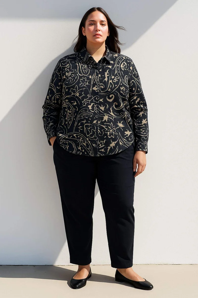 ديفاكتو Oversize Shirt Collar Printed Long Sleeve Shirt
