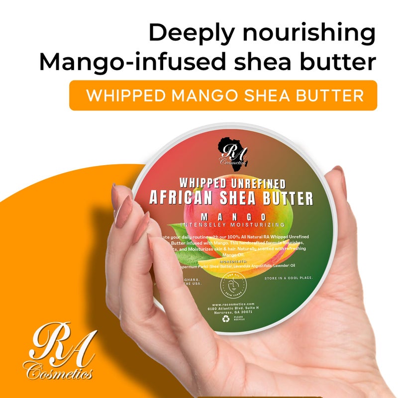 RA COSMETICS Whipped Shea Butter Mango - 6oz | 100% Pure and Natural African Shea Butter for Men & Women - Ultimate Handcrafted Moisturizer with Essential Vitamins for Radiant Skin & Luscious Hair - Image 2