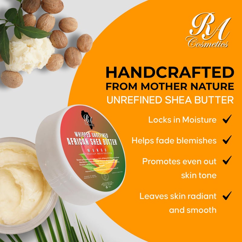 RA COSMETICS Whipped Shea Butter Mango - 6oz | 100% Pure and Natural African Shea Butter for Men & Women - Ultimate Handcrafted Moisturizer with Essential Vitamins for Radiant Skin & Luscious Hair - Image 3