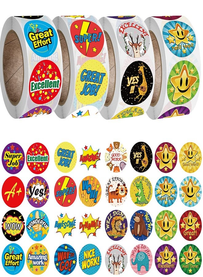 YRMJ 2000 Pieces 1 Inch Reward Stickers for Teachers Motivational for Children,Self-Adhesive Labels Fun Motivational Stickers for Student,4 Rolls 32 Styles Labels - Image 1
