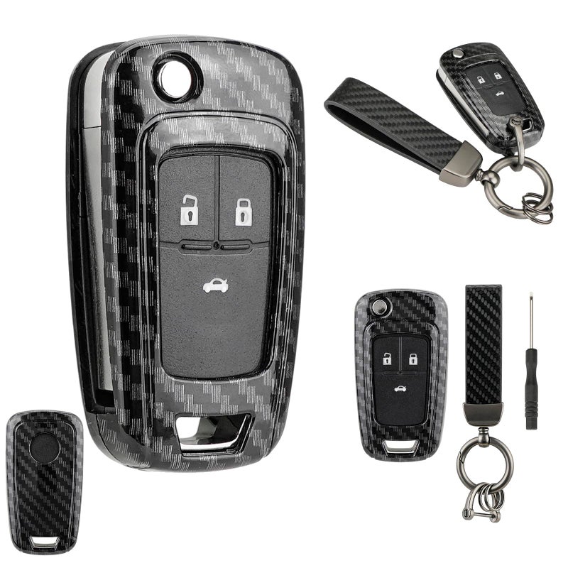 Vailikey Vailikey Carbon Fiber Car Key Case Cover For Opel Vaxuhall Astra J Insignia Meriva Zafira B For 2 /3 Buttons Car Key Protective Shell Cover with Keychain Screwdriver - Image 1