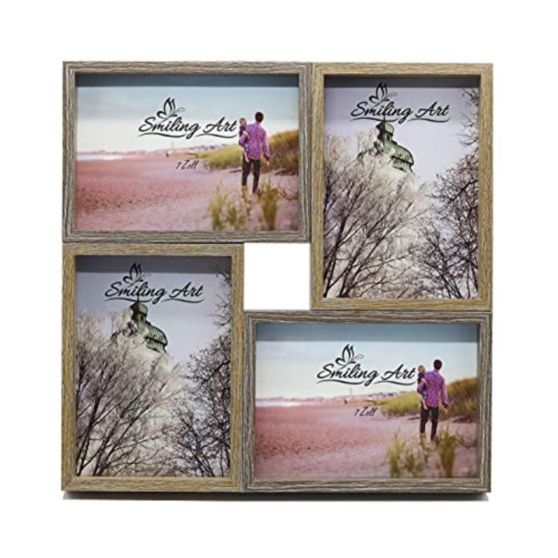 Collage Photo Frame for Multiple Photos MDF Wood with Glass Brown + Dark Brown, 4 x 13 x 18 cm - Image 2