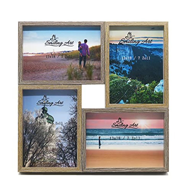 Collage Photo Frame for Multiple Photos MDF Wood with Glass Brown + Dark Brown, 4 x 13 x 18 cm - Image 1
