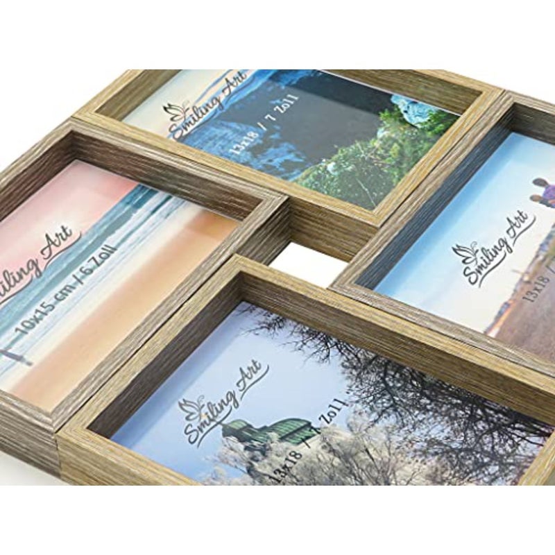 Collage Photo Frame for Multiple Photos MDF Wood with Glass Brown + Dark Brown, 4 x 13 x 18 cm - Image 3