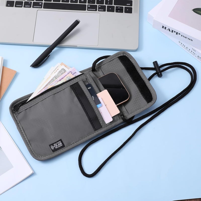 حامل جواز سفر مزود بحجب RFID، محفظات رقبة، حقيبة رقبة، حامل جواز سفر عائلي، علبة منظم آمنة، خفيفة الوزن للسفر للنساء والرجال / أسود - Image 2