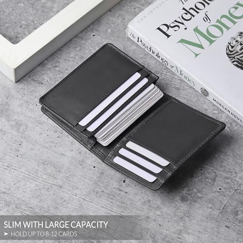 FOXHACKLE Leather Credit Card Holder For Men and Women,Small RFID Blocking Bifold Wallet (Matte Black) - Image 2