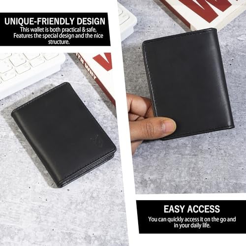 FOXHACKLE Leather Credit Card Holder For Men and Women,Small RFID Blocking Bifold Wallet (Matte Black) - Image 5