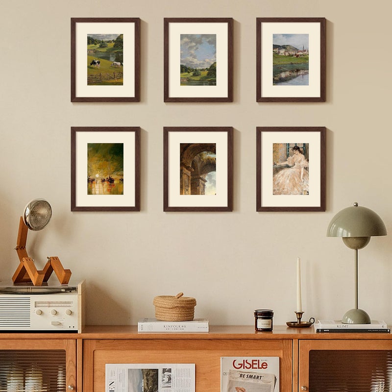 upsimples 8x10 Picture Frame Set of 5, Display Pictures 5x7 with Mat or 8 x 10 Without, Wall Gallery Photo Frames, Brown - Image 2