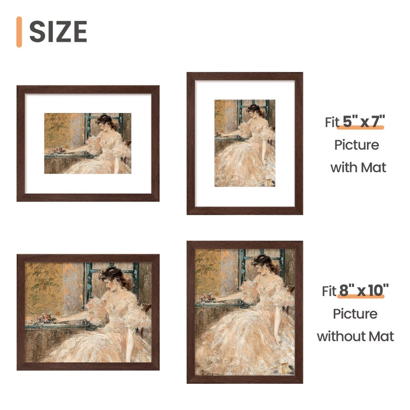 upsimples 8x10 Picture Frame Set of 5, Display Pictures 5x7 with Mat or 8 x 10 Without, Wall Gallery Photo Frames, Brown - Image 5