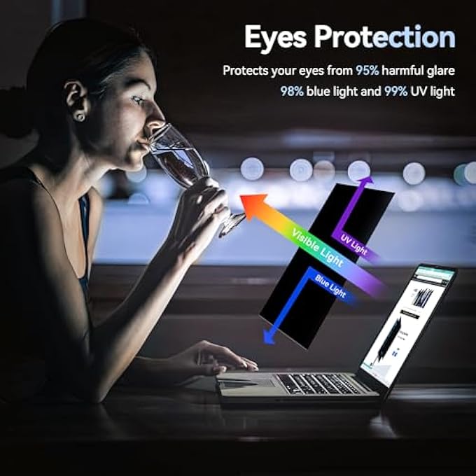 rayihni فلتر خصوصية شاشة لابتوب 14 بوصة متوافق مع HP/Dell/Acer/Lenovo/Samsung/Asus/Toshiba/Sony/ThinkPad، واقي شاشة قابل للإزالة مضاد للضوء الأزرق عالي الجودة - Image 3