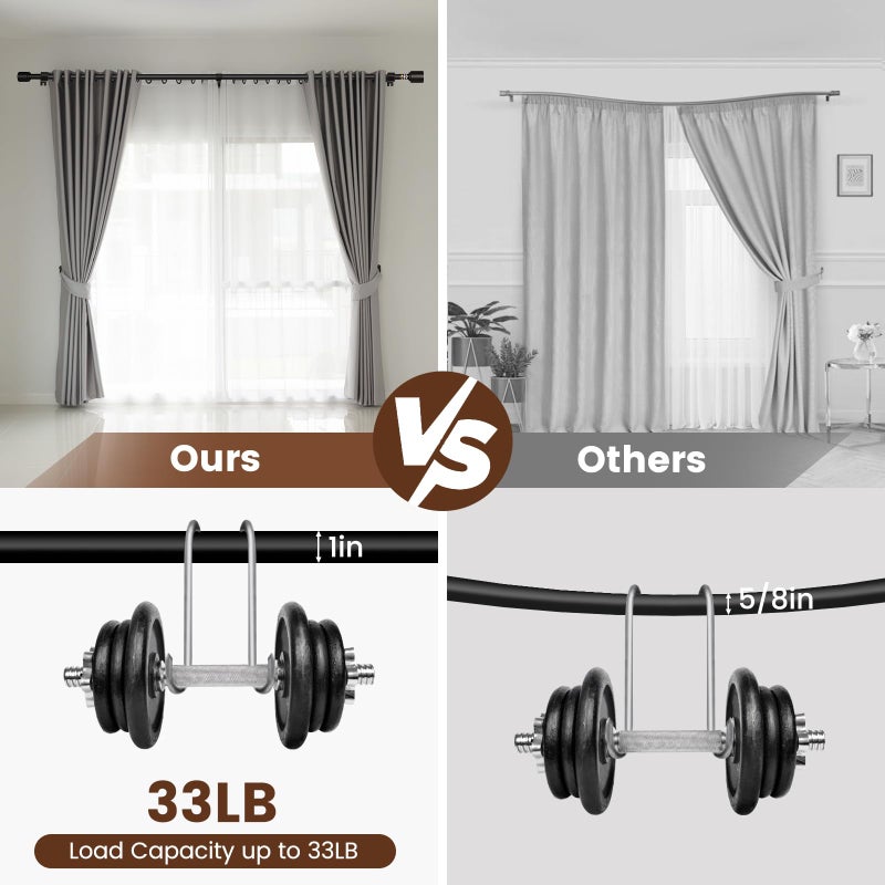 Hradecti 1' Diameter Matte Black Curtain Rod, 30-60 inch, Fits 30-54 Windows, Heavy Duty, Adjustable, Telescopic, Splicing Metal, Extra Long, for Windows & Sliding Glass Door - Image 4