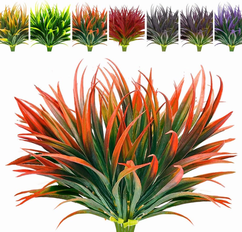 AUMVEYI 8 Pcs Outdoor Fake Plants UV Resistant Artificial Tropical Plants Flowers Faux Garden Grass Plants Décor Fall Winter Summer Planters Patio Front Door Porch Plastic Bushes & Shrubs Decoration - Image 1