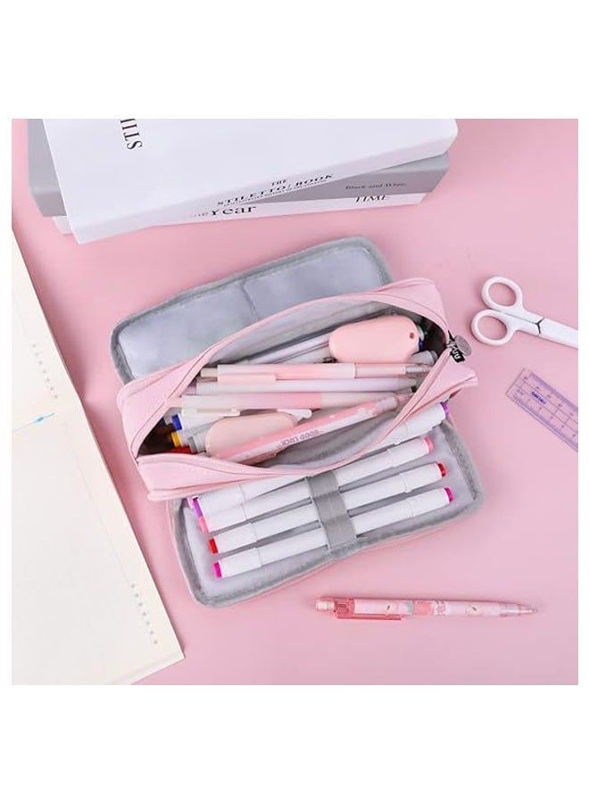 يلا جوي كبير مربع قلم رصاص ، قلم رصاص حقيبة 3-grid ، كبير قدرة الطفل قلم رصاص حقيبة ، مراهق طالب وطالبة ، أكسفورد اللوازم منظم القلم حقيبة مستحضرات التجميل ، حقيبة مستحضرات التجميل ( الوردي ) - Image 2