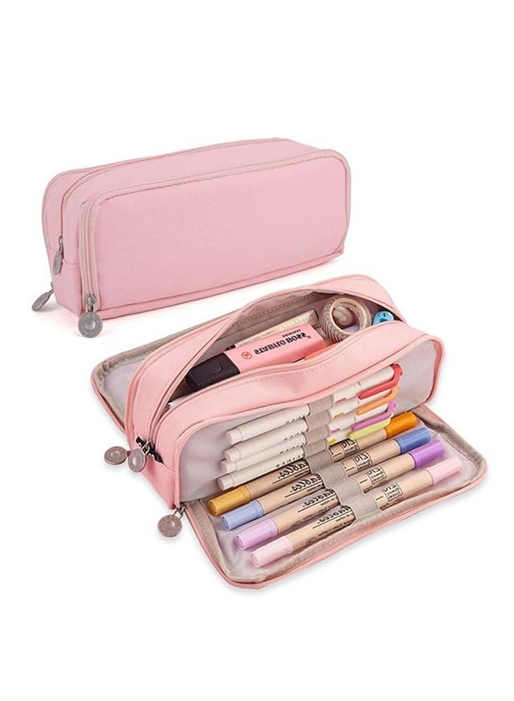 يلا جوي كبير مربع قلم رصاص ، قلم رصاص حقيبة 3-grid ، كبير قدرة الطفل قلم رصاص حقيبة ، مراهق طالب وطالبة ، أكسفورد اللوازم منظم القلم حقيبة مستحضرات التجميل ، حقيبة مستحضرات التجميل ( الوردي ) - Image 1