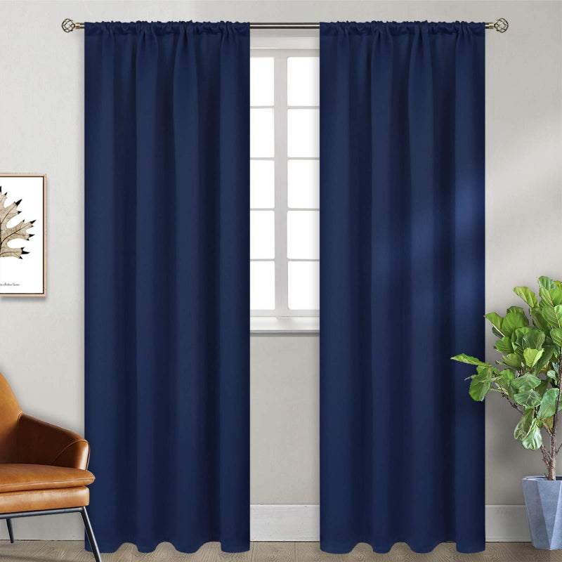 BGment Blackout Curtains 90 Inches Length - Rod Pocket Room Darkening Window Drapes for Bedroom Living Room Office  Navy Blue  2 Panels  52 x 90 Inch - Image 1