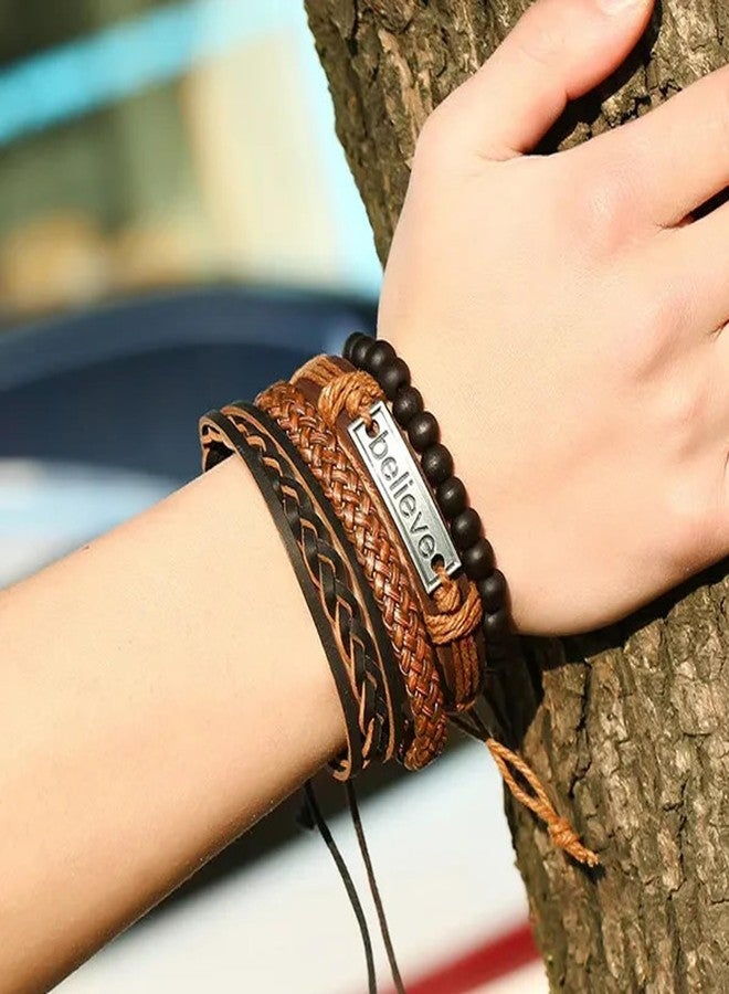 Thrillz Bracelet For Men Leather Beads Multi strand Leather Bracelets For Men Boys Love Gifts Wristwear kada Jewellery - Image 3