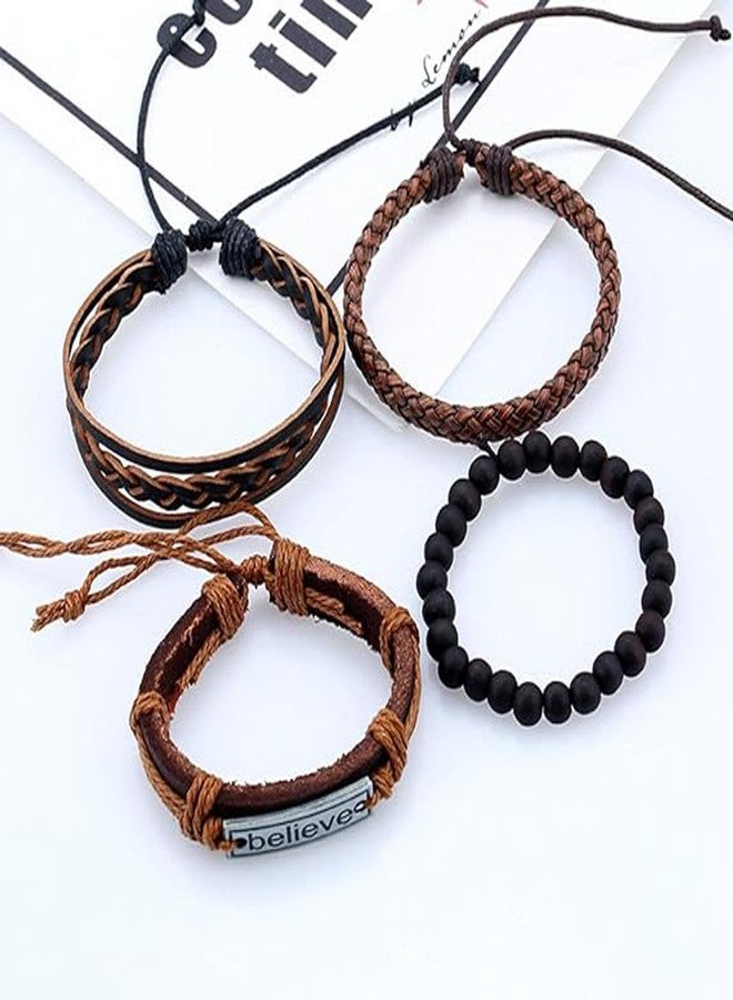 Thrillz Bracelet For Men Leather Beads Multi strand Leather Bracelets For Men Boys Love Gifts Wristwear kada Jewellery - Image 2