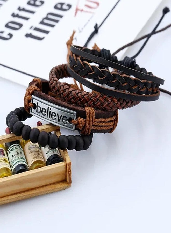 Thrillz Bracelet For Men Leather Beads Multi strand Leather Bracelets For Men Boys Love Gifts Wristwear kada Jewellery - Image 4