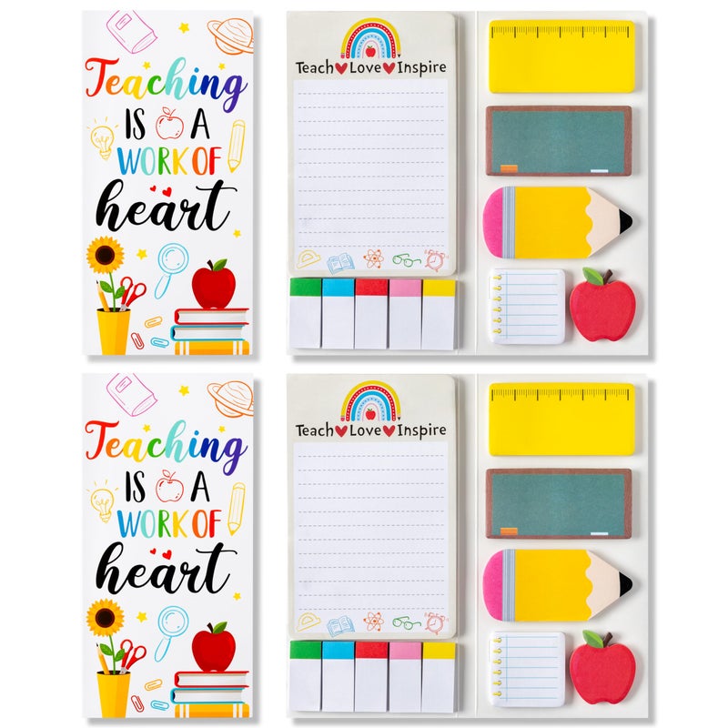 Xqumoi 2 Pack Teaching is A Work of Heart Sticky Notes Set Ruler Blackboard Pencil Apple SelfStick Note Pads Teacher Appreciation Gift Writing Memo Pads Page Marker Back to School Office Supplies - Image 2
