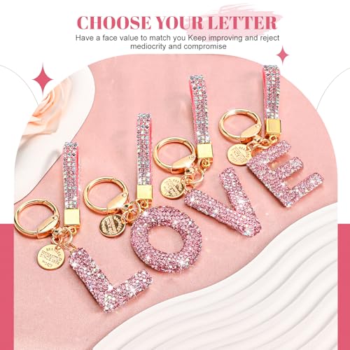 Prometheism Initial Letter Keychain for Women Girls, Bling cute KeyChain for Car Key Accessories Lanyard and Backpack Bag，Perfect Gift (Pink-A) - Image 4