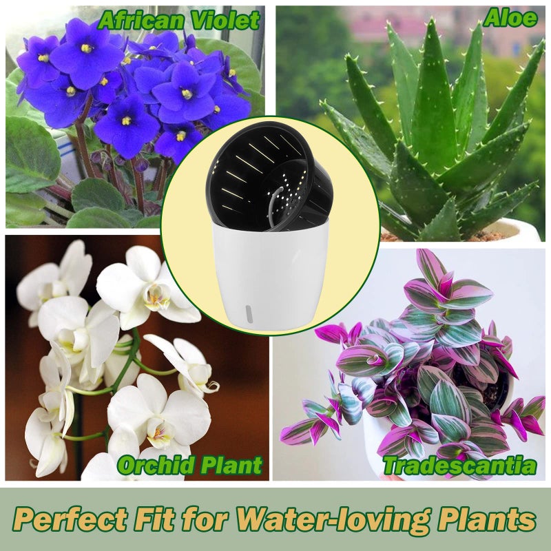 Planterhoma 6.7 Inch Self Watering Pots for Indoor Plants, 4 Packs White African Violet Pots with Water Indicator and Black Wick Pots, Self Watering Planters for Devil's Ivy, Indoor Plant Pots - Image 5