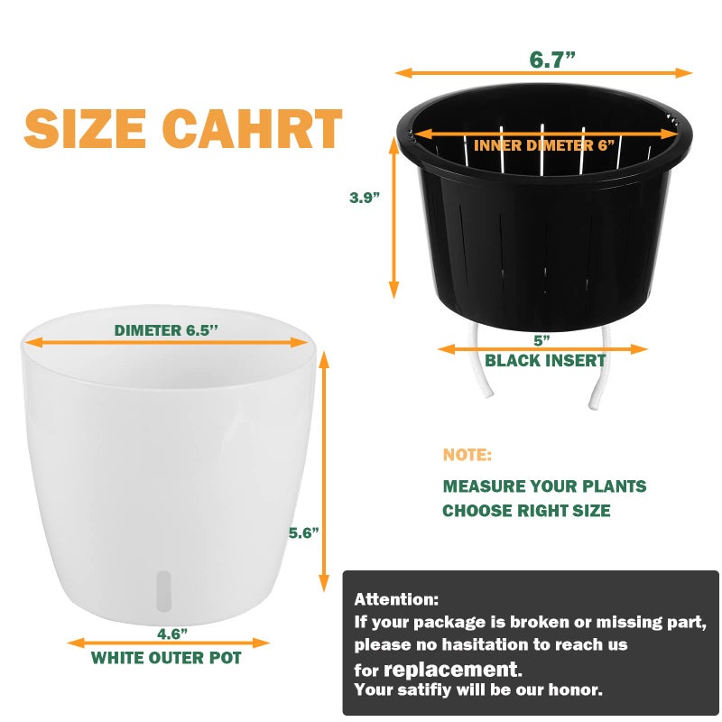 Planterhoma 6.7 Inch Self Watering Pots for Indoor Plants, 4 Packs White African Violet Pots with Water Indicator and Black Wick Pots, Self Watering Planters for Devil's Ivy, Indoor Plant Pots - Image 4