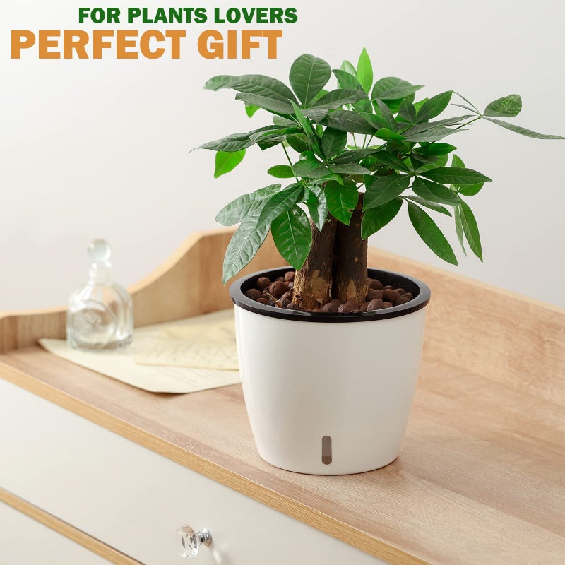 Planterhoma 6.7 Inch Self Watering Pots for Indoor Plants, 4 Packs White African Violet Pots with Water Indicator and Black Wick Pots, Self Watering Planters for Devil's Ivy, Indoor Plant Pots - Image 2