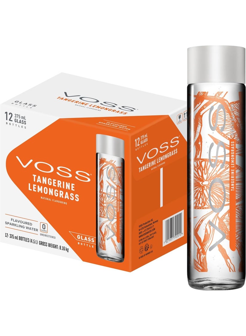 Voss Tangerine Lemongrass Flavoured Sparkling Water, Pack of 12 x 375ml VOSS Original Glass Bottles, Zero Calories, No Sugar, Naturally Sourced - Image 1