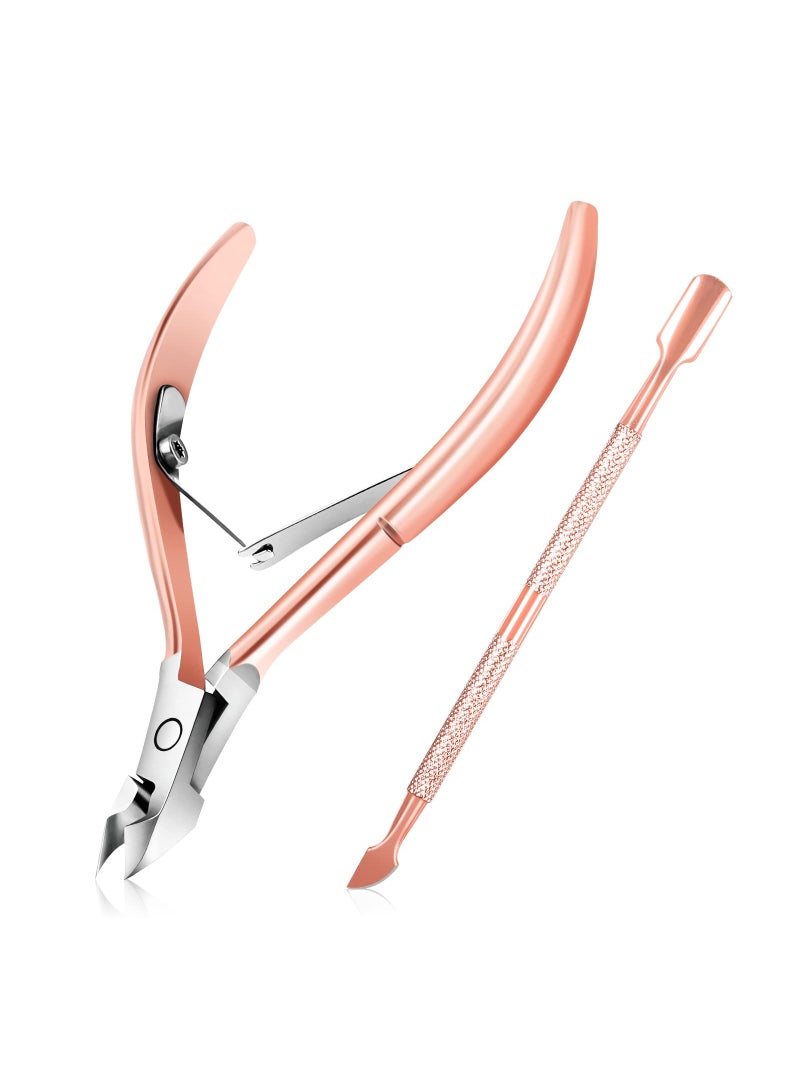 SOLARAE Cuticle Trimmer with Cuticle Pusher, Cuticle Remover Professional Stainless Steel Cuticle Cutter Nippers Rainbow Sharp Durable Pedicure Manicure Tools for Fingernails and Toenails (Rose Gold) - Image 1
