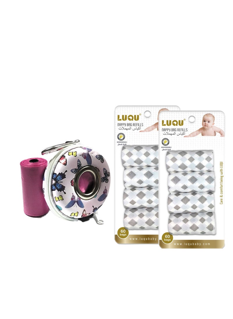 LuQu Baby Circle Disposable Diaper Bags(PINK), Biodegradable Waste Bags 10 Refill Rolls/150 Bags with Dispenser, Convenient and Quick Diaper Disposal, Unscented  - Image 1