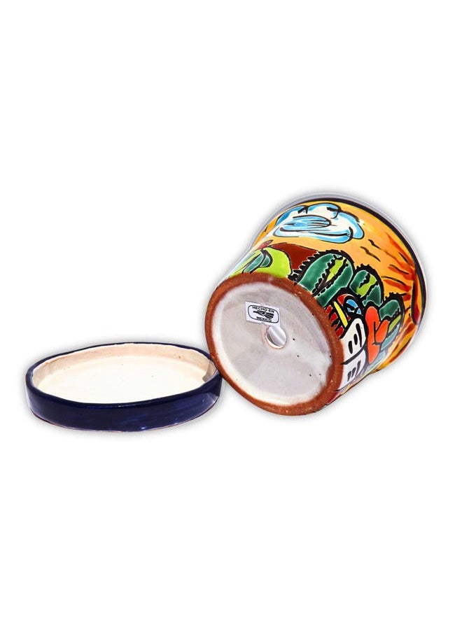 MEXTEQUIL Talavera Mexican Pottery Planters with Saucer 4" Rancherito - Cactus - Sun Pot Hand Painted Ceramic Plant Pot Planter Indoor Outdoor (Rancherito) - Image 4