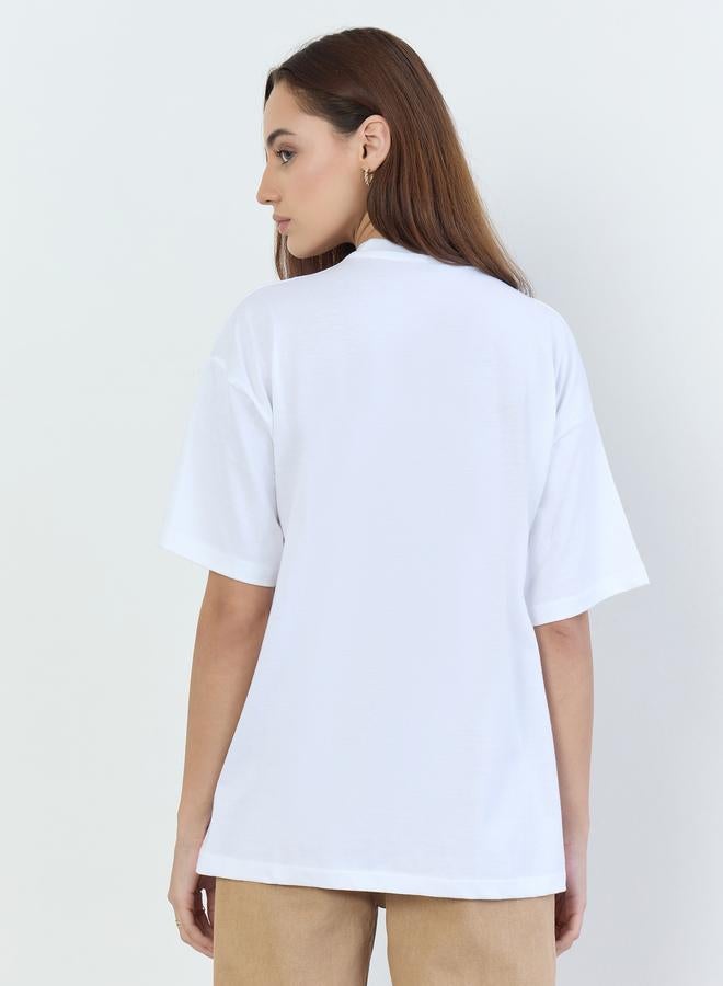 Styli White Oversized Slogan Print T-Shirt - Image 5