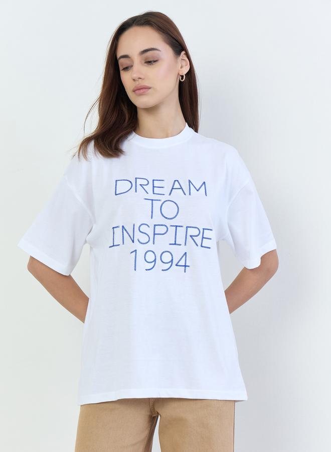Styli White Oversized Slogan Print T-Shirt - Image 3