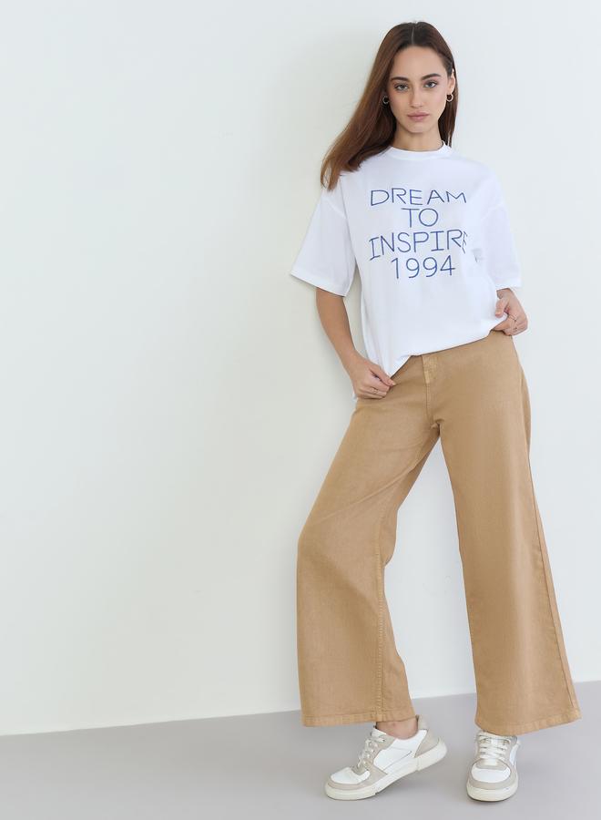 Styli White Oversized Slogan Print T-Shirt - Image 2
