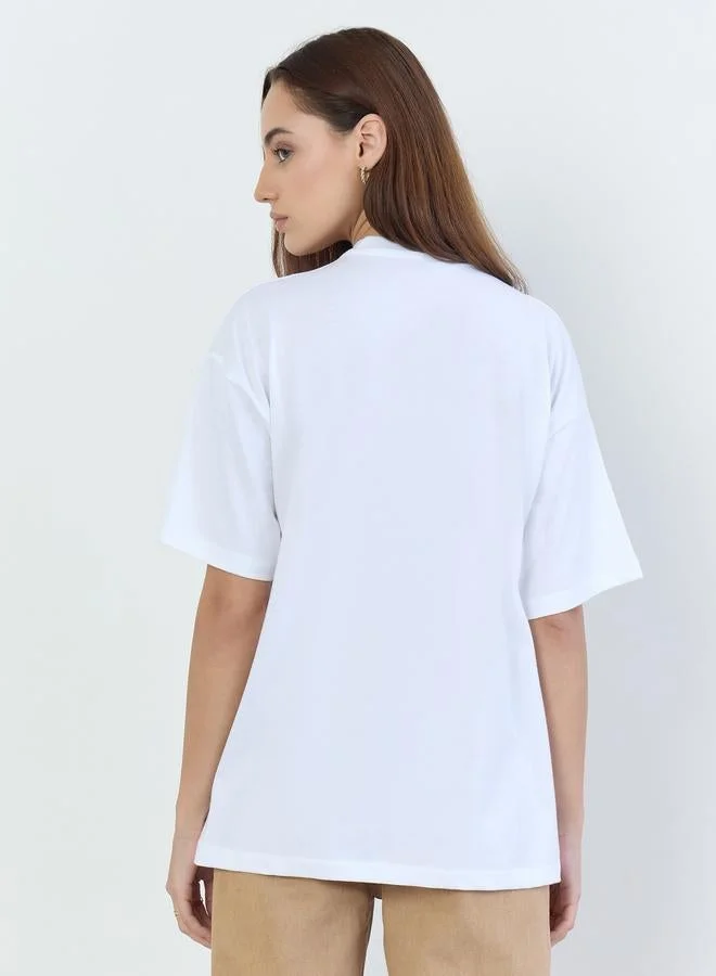 Styli White Oversized Slogan Print T-Shirt