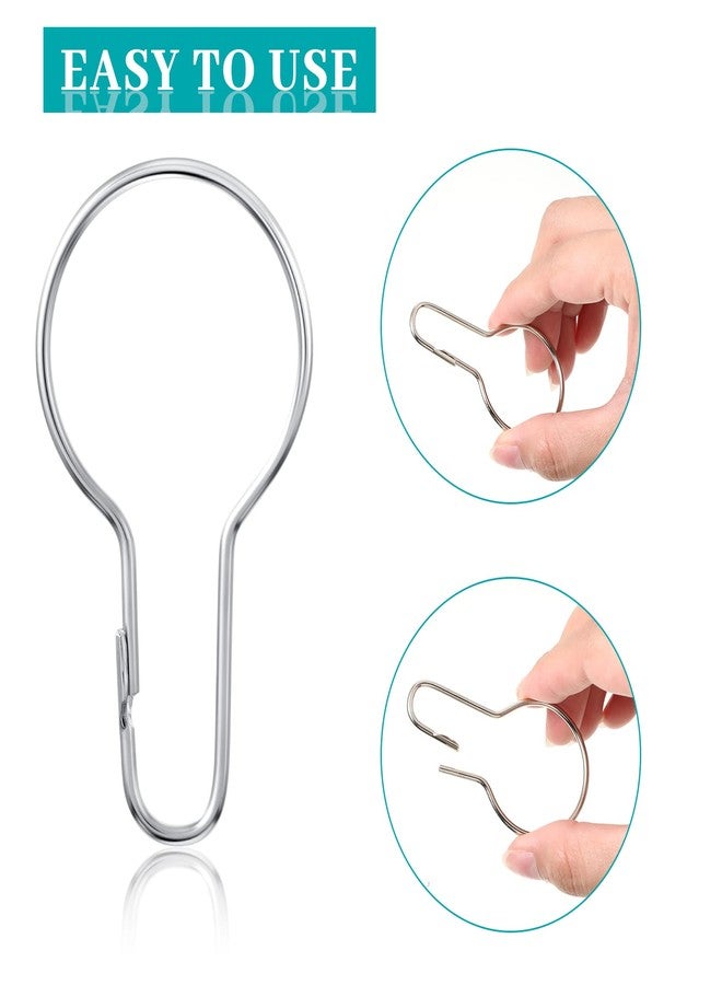 Queekay 100 Pieces Metal Shower Curtain Hooks Hanging Clips Metal Practical Shower Curtain Rings Hangers for Bathroom Bedroom Kitchen Home Applications(Silver,2.7x1.5'') - Image 2