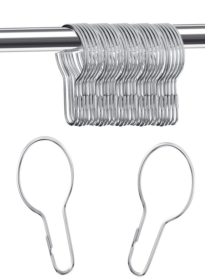Queekay 100 Pieces Metal Shower Curtain Hooks Hanging Clips Metal Practical Shower Curtain Rings Hangers for Bathroom Bedroom Kitchen Home Applications(Silver,2.7x1.5'') - Image 1
