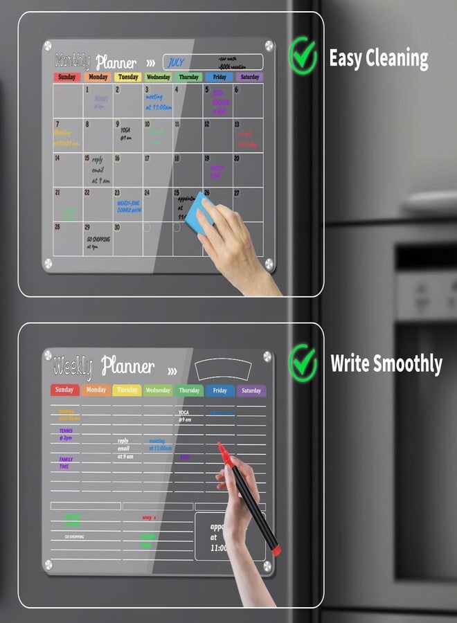 Hivillexun 3-Pack Acrylic Magnetic Dry Erase Calendar Whiteboard Set - Organize Your Refrigerator, Wall, or Fridge with Monthly, Weekly, and Daily Planners, Includes 8 Markers, Large Eraser, and Cloth - Image 4