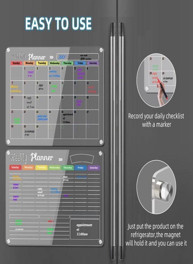 Hivillexun 3-Pack Acrylic Magnetic Dry Erase Calendar Whiteboard Set - Organize Your Refrigerator, Wall, or Fridge with Monthly, Weekly, and Daily Planners, Includes 8 Markers, Large Eraser, and Cloth - Image 3