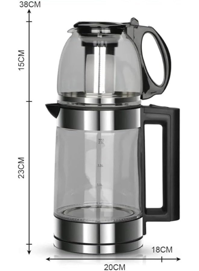 Denx DX2015 2-in-1 Electric Glass Kettle & Turkish Tea Maker , 1500W Fast Boiling Boiler , 1.8L Kettle + 1.0L Teapot Capacity , Removable Filter, Auto Shut-Off - Image 5